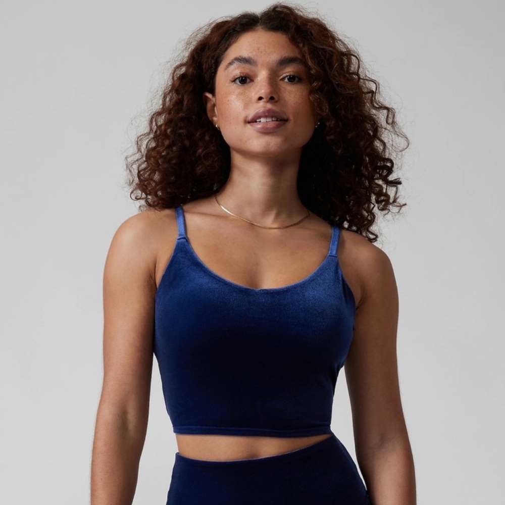 NWT | Navy Athleta Elation V-Neck Velvet Crop | size small